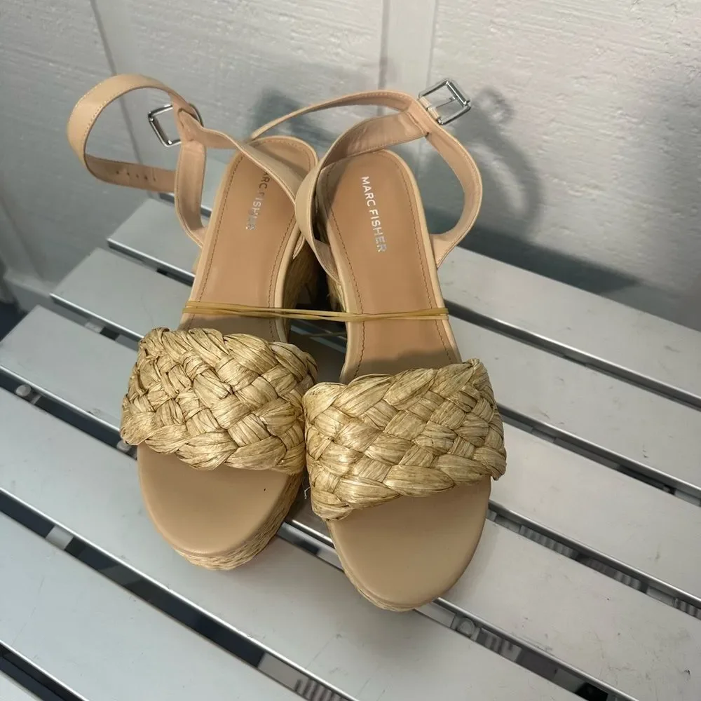 Marc Fisher Steele Jute Raffeta Platform Sandals Size 10 NWOT
